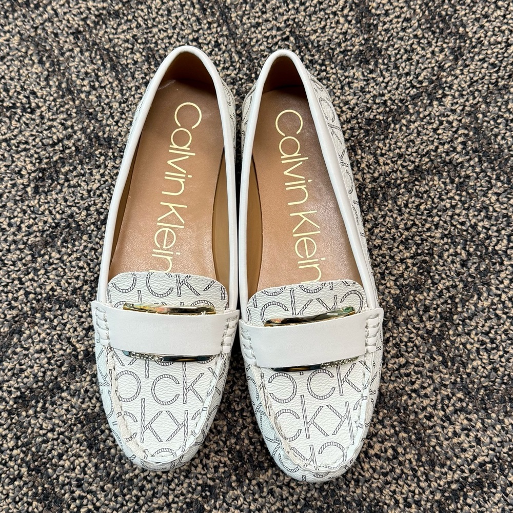 Calvin Klein White Logo Print Loafers